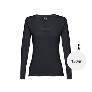 Maglietta da donna a maniche lunghe colori assortiti a girocollo taglio regolare 100% cotone 150gr