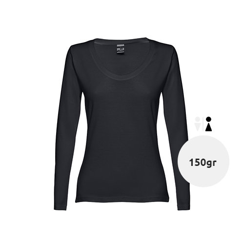 Maglietta da donna a maniche lunghe colori assortiti a girocollo taglio regolare 100% cotone 150gr