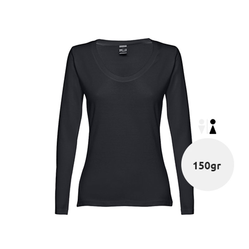 Maglietta da donna a maniche lunghe colori assortiti a girocollo taglio regolare 100% cotone 150gr