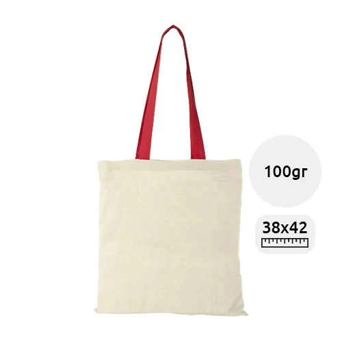 Shopper in cotone con manici lunghi colorati da 100gr 38x42cm