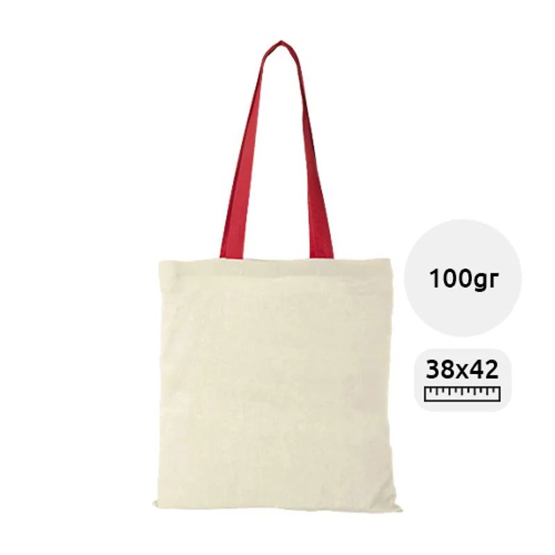 Shopper in cotone con manici lunghi colorati da 100gr 38x42cm