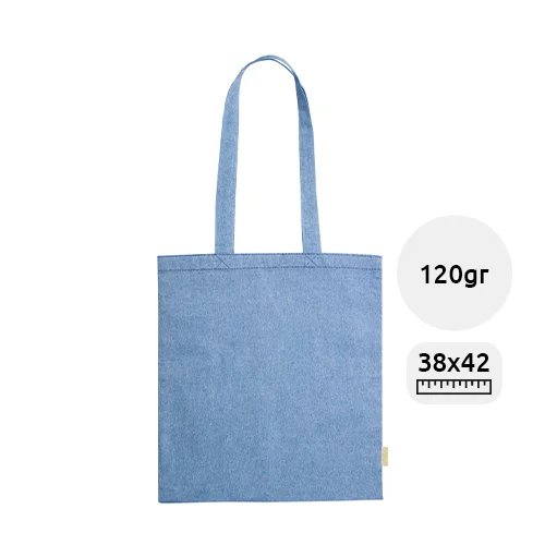 Shopper in cotone riciclato con manici lunghi in diverse colorazioni da 120gr 38x42cm