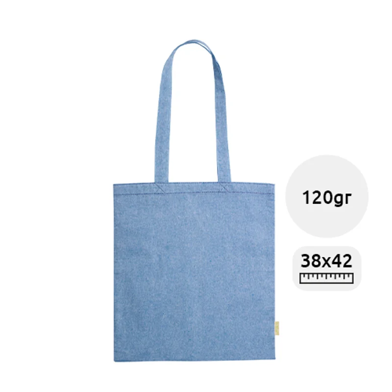 Shopper in cotone riciclato con manici lunghi in diverse colorazioni da 120gr 38x42cm