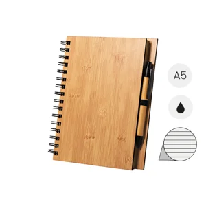 Block notes A5 con copertina e penna in bambù e fogli a righe con penna in bambù in refill nero