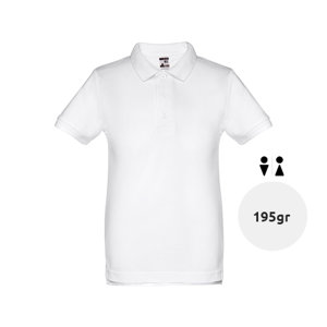 Maglietta polo da bambino unisex bianca a maniche corte 100% cotone 195gr
