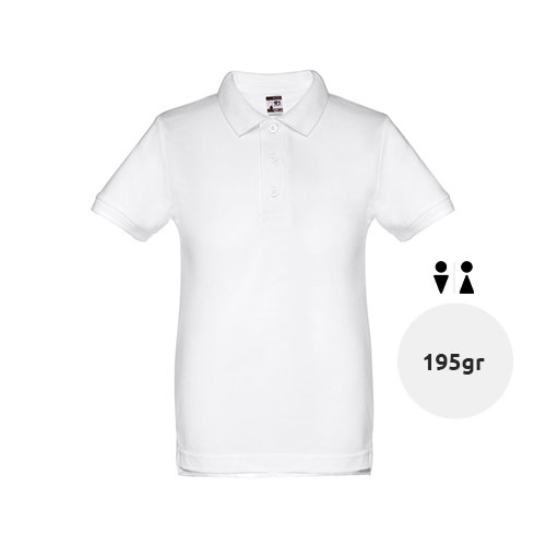 Maglietta polo da bambino unisex bianca a maniche corte 100% cotone 195gr
