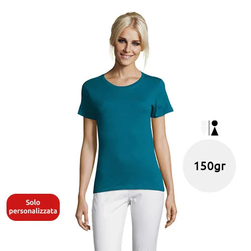 T-shirt da donna colori assortiti a girocollo taglio sfiancato 100% cotone 150gr