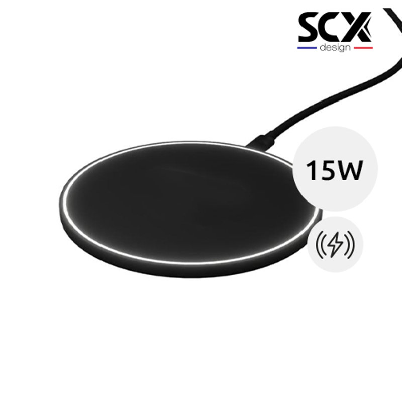 Caricatore wireless SCX Design in ABS con finitura soft-touch e logo luminoso da 15W