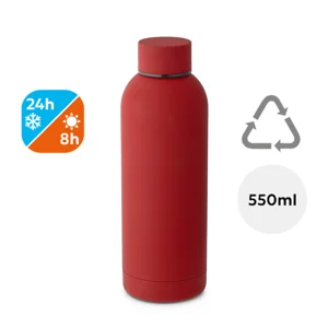 Borraccia in acciao inox riciclato con finitura in gomma e tappo sottovuoto da 550ml