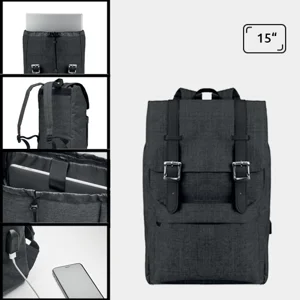 Zaino porta pc da 15'' in poliestere 600D con chiusura a calamita e cavo per ricarica USB