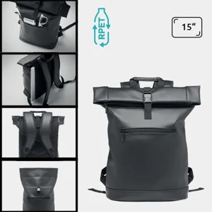 Zaino porta pc 15" rolltop in morbido PU e RPET con schienale imbottito e base rinforzata