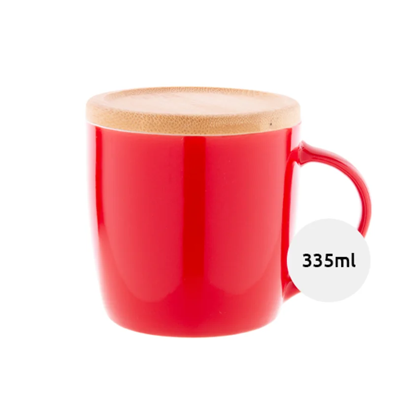 Tazza in ceramica colorata di alta qualità da 335ml con interno bianco sottobicchiere coperchio in bambù