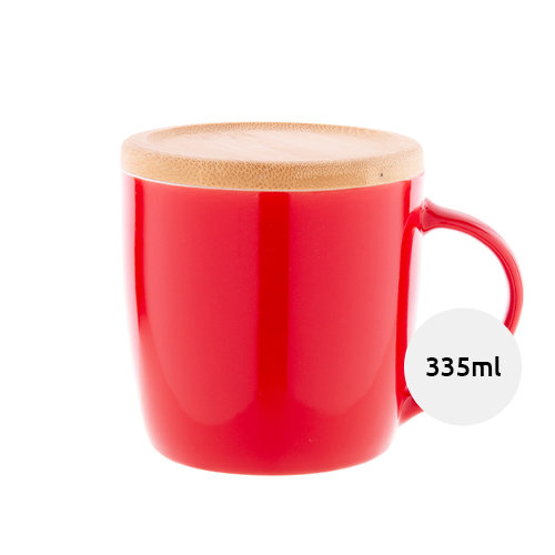 Tazza in ceramica colorata di alta qualità da 335ml con interno bianco sottobicchiere coperchio in bambù