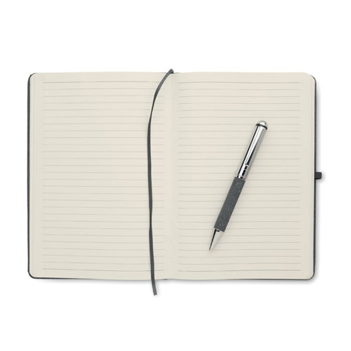 Set regalo con notebook A5 in pelle riciclata e penna in metallo refill blu