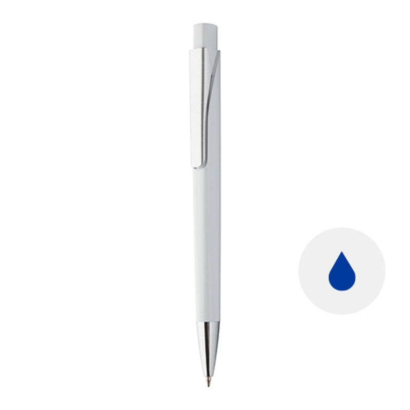Penna a sfera in plastica colorata con meccanismo a scatto e refill blu