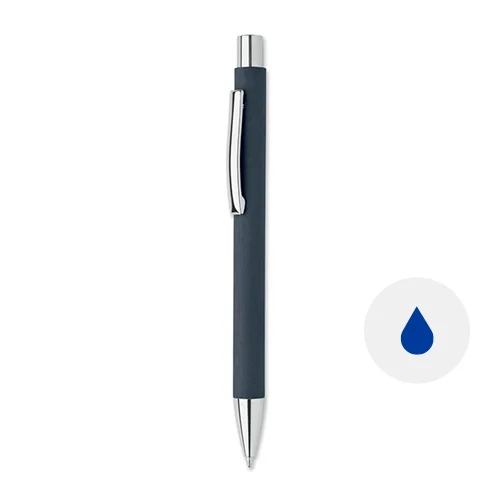 Penna a sfera a pulsante in carta riciclata e finiture in metallo con refill blu