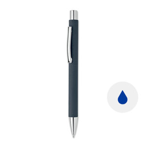 Penna a sfera a pulsante in carta riciclata e finiture in metallo con refill blu