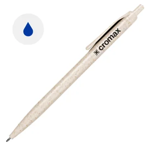 Penna a sfera in paglia di grano disponibile in vari colori con meccanismo a scatto e refill blu