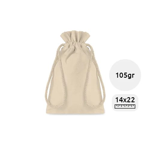 Sacca Piccola in colore naturale con chiusura a coulisse da 105gr 14X22cm