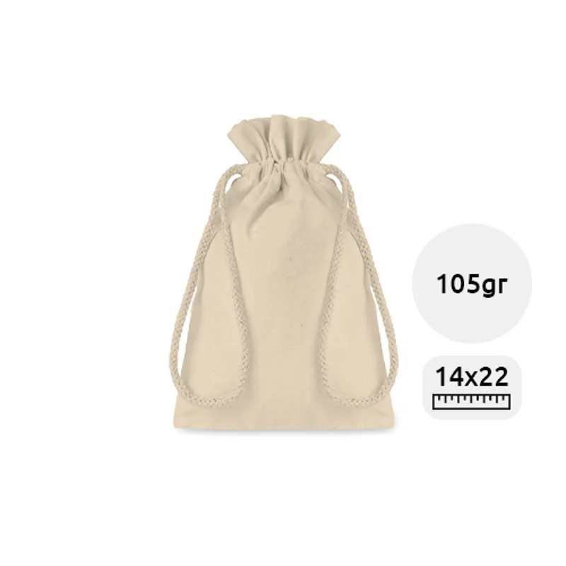Sacca Piccola in colore naturale con chiusura a coulisse da 105gr 14X22cm