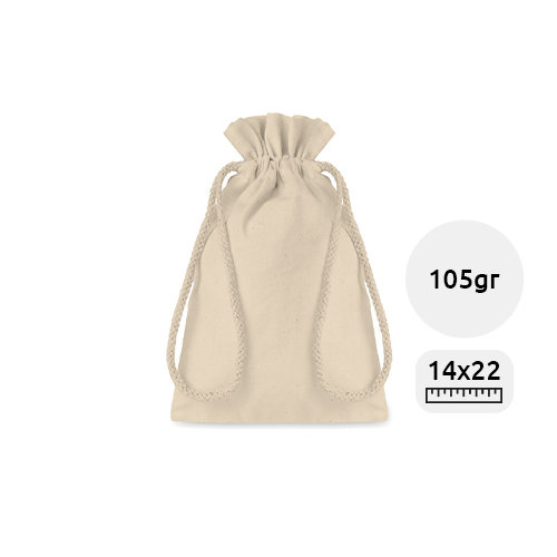 Sacca Piccola in colore naturale con chiusura a coulisse da 105gr 14X22cm