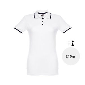 Maglietta polo da donna bianca in tessuto piqué a maniche corte taglio aderente 100% cotone 210gr