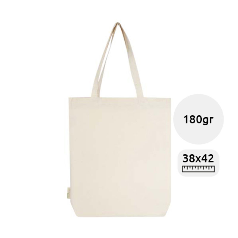 Shopper in tessuto biologico certificato GOTS con ampia base da 180g 38x42cm
