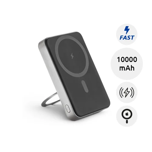 Power bank magnetico da 10.000 mAh in ABS riciclato con caricatore wireless superveloce e anello di supporto