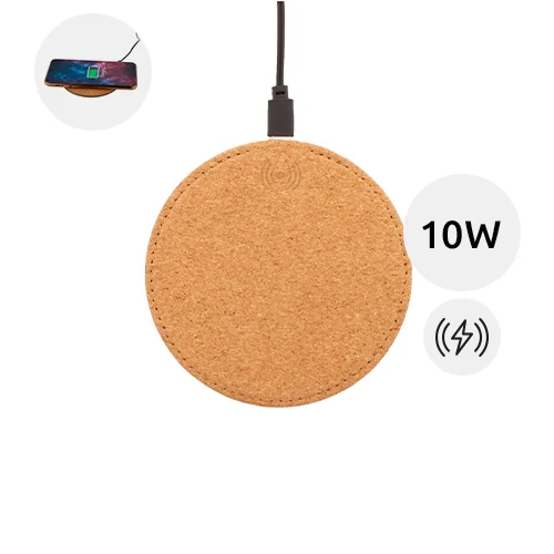 Caricatore wireless in sughero naturale con fondo in pelle PU da 10W