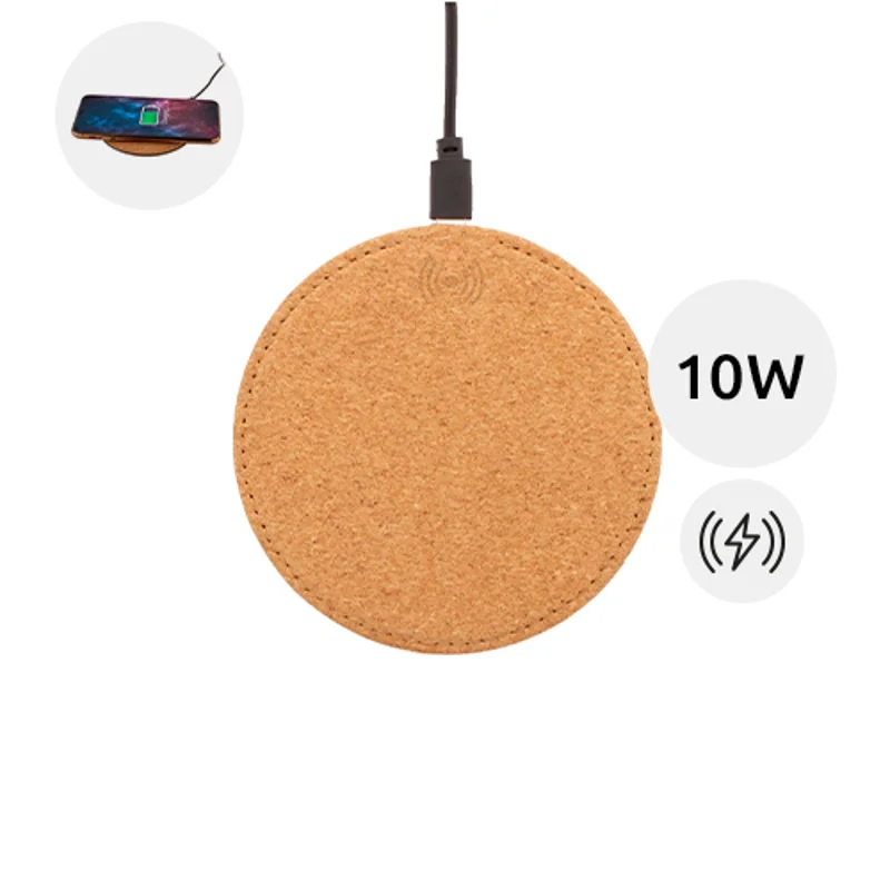 Caricatore wireless in sughero naturale con fondo in pelle PU da 10W