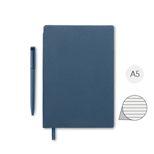 Block notes A5 in PU con penna e 80 fogli a righe in carta riciclata