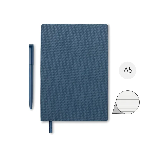Block notes A5 in PU con penna e 80 fogli a righe in carta riciclata