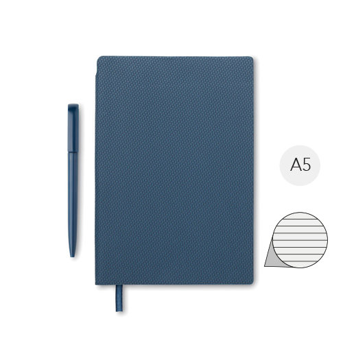 Block notes A5 in PU con penna e 160 pagine a righe in carta riciclata