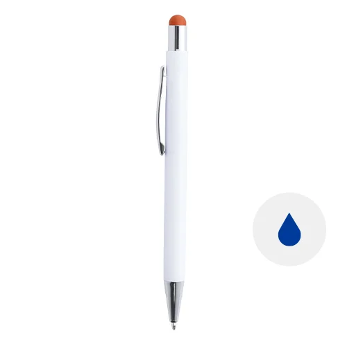 Penna a sfera in alluminio con rivestimento in gomma per incisione colorata in coordinato con la punta touch e refill blu