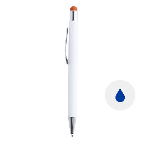 Penna a sfera in alluminio con rivestimento in gomma per incisione colorata in coordinato con la punta touch e refill blu