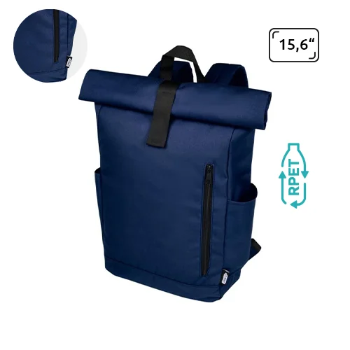 Zaino porta pc roll-top da 15.6" in poliestere riciclato certificato con schienale e spallacci imbottiti