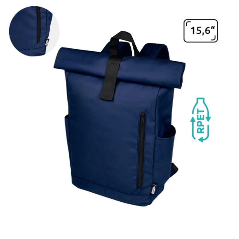 Zaino porta pc roll-top da 15.6" in poliestere riciclato certificato con schienale e spallacci imbottiti