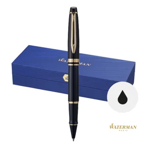 Penna reoller a marchio Waterman in alluminio disponibile in vari colori con cappuccio in confezione regalo e refill nero