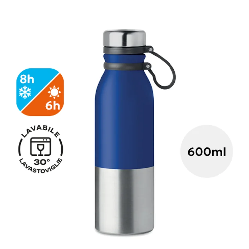 Borraccia in acciaio inossidabile doppio strato con impugnatura in silicone 600ml