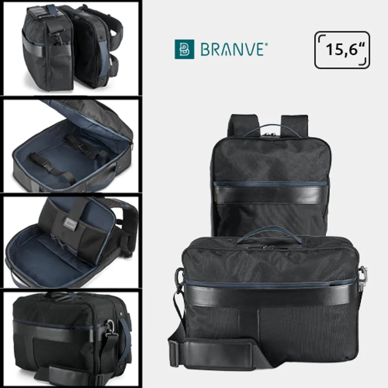 Zaino Branve 2in1 porta pc da 15.6” e borsa da viaggio con tasca antifurto e cinghia per trolley