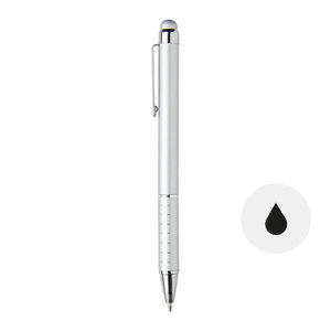 Penna a sfera in alluminio smaltato disponibile color argento e rossa con punta touch e meccanismo a rotazione a refill nero