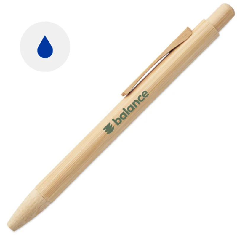 Penna a sfera totalmente in bambù con meccanismo a scatto e refill blu