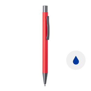 Penna a sfera in alluminio riciclato con finiture color canna di fucile e refill blu