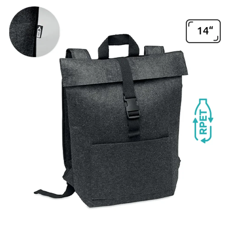 Zaino porta pc da 14" in feltro RPET con chiusura a strappo in cotone
