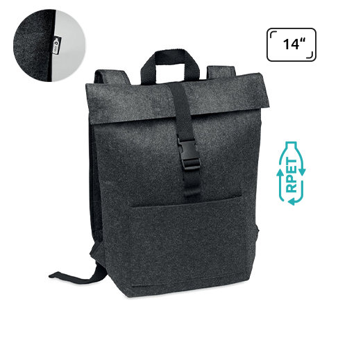 Zaino porta pc da 14" in feltro RPET con chiusura a strappo in cotone
