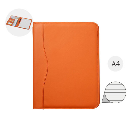Cartella portadocumenti in similpelle con block notes A4 con fogli a righe e tasche interne