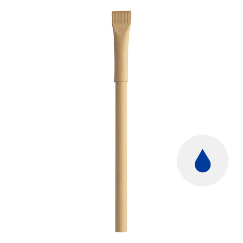 Penna in carta riciclata disponibile in vari colori con cappuccio e refill blu
