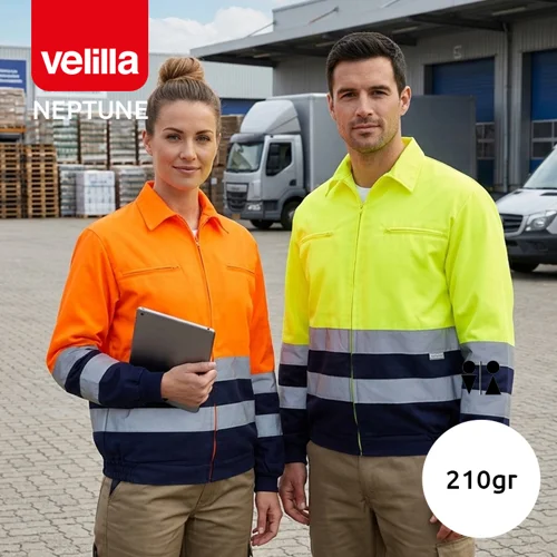 Giacca da lavoro VELILLA NEPTUNE in twill bicolore con strisce catarifrangenti da 210gr