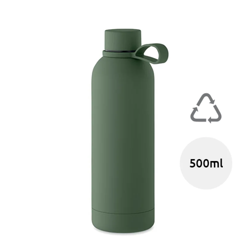Borraccia isolante doppio strato in acciaio inox riciclato finitura in gomma e manico in silicone da 500ml