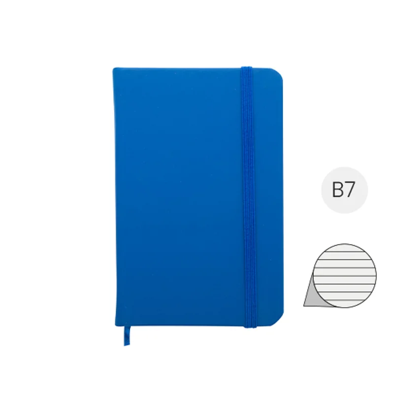 Block notes B7 con copertina in finta pelle e 100 fogli a righe segnalibro e cinturino in gomma coordinati